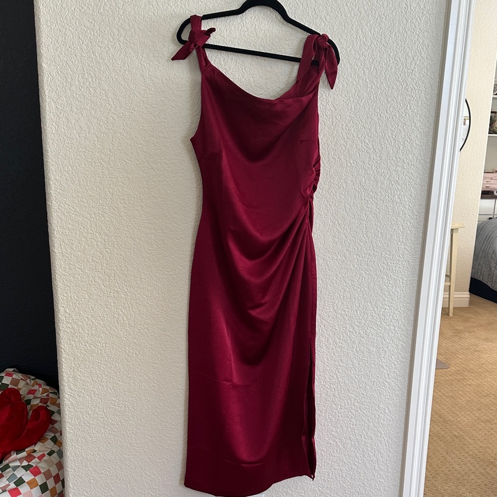 LOFT Burgundy Tie-Shoulder Midi Dress